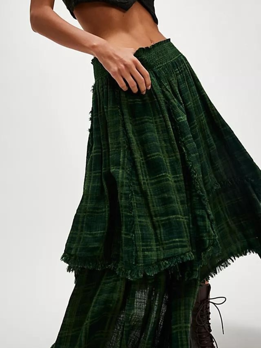 Free People FP One Averie Maxi Skirt Large Green Plaid - Picture 7 of 7